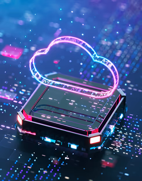 Nuage néon sur une puce électronique