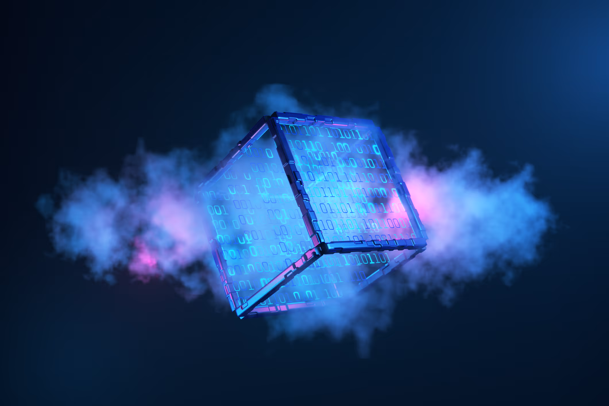 Cube lumineux dans un nuage de données