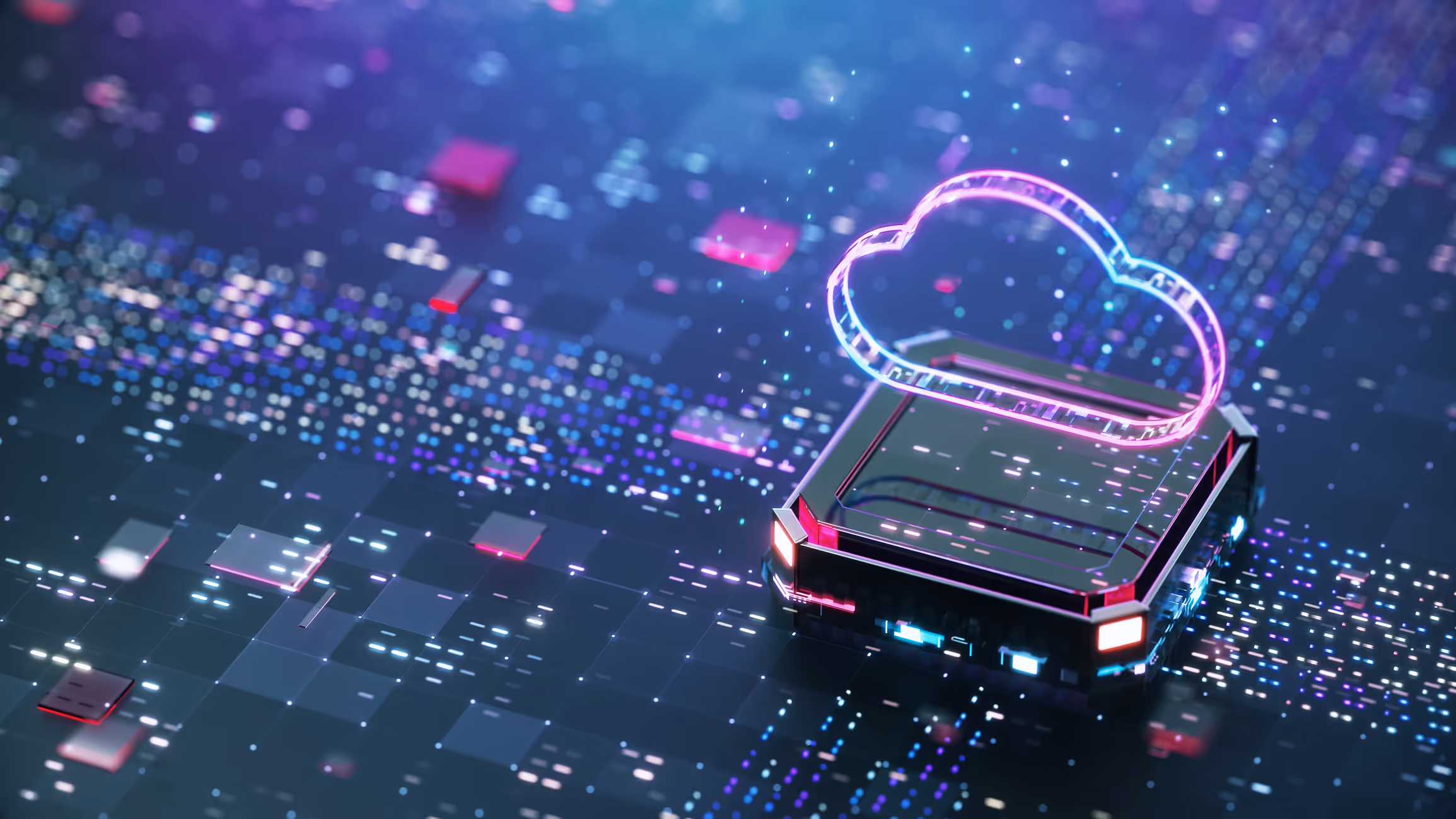 Nuage lumineux sur une puce électronique