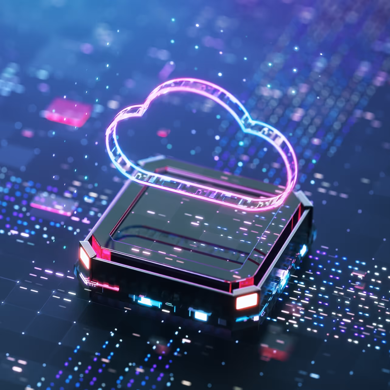 Nuage néon sur une puce électronique